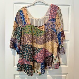 Anthropologie Floreat M Mixed Floral Boho Rayon Blouse